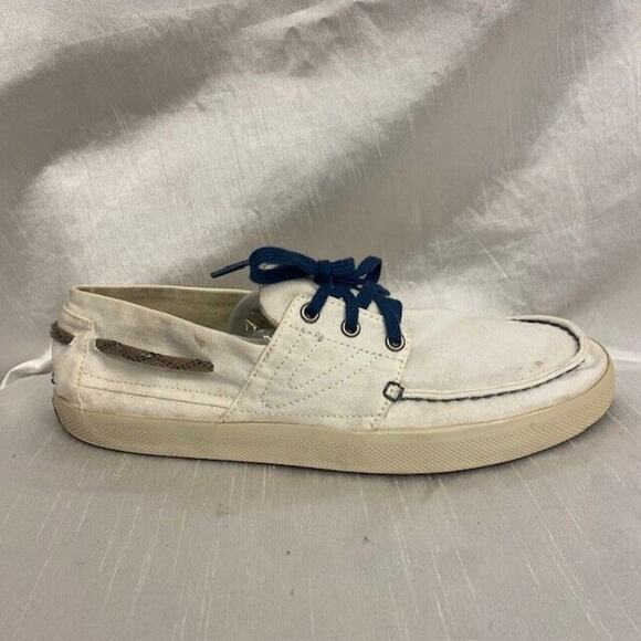 TRETORN Otto White Navy Blue Canvas Mens 8.5 Womens 10 Boat Deck Shoes Sneakers - Picture 2 of 8